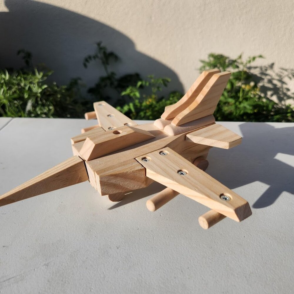 NEW HANDMADE Wooden Fighter Jet Toy Racecar Paint-it-Yourself Craft Hand built W